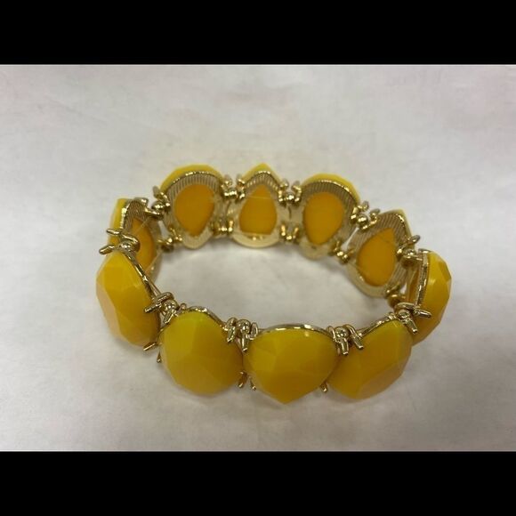 Vintage yellow‎ stone and gold stretch bracelet - Picture 2 of 4
